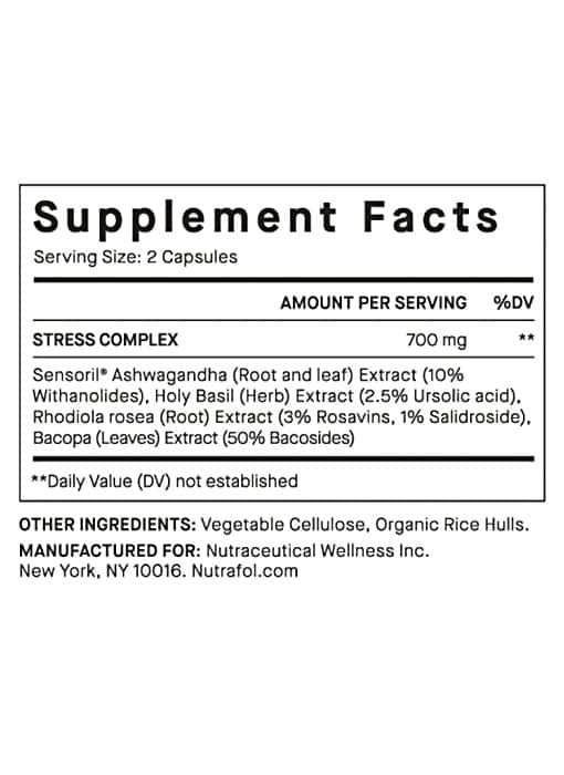Stress Adaptogen MD supplement facts label