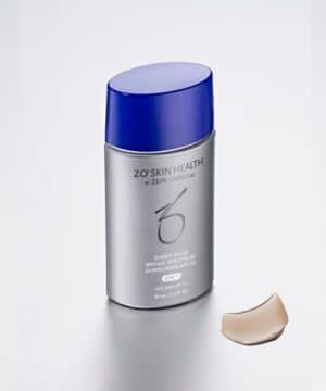 ZO Sheer Fluid SPF 50 bottle and swatch