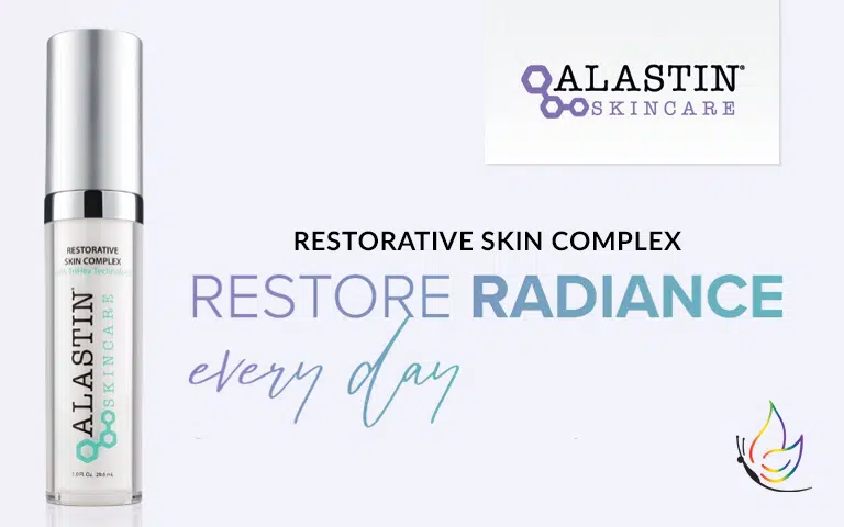 Alastin Restorative Skin Complex bottle and Alastin logo