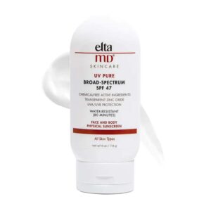 EltaMD UV Pure Gentle Sunscreen Tube and swatch