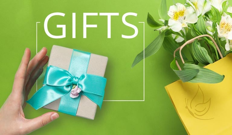 Free Gifts image with a gift and flowers
